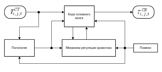 Блок-схема системы «Мозг–Патология–Кровоток».